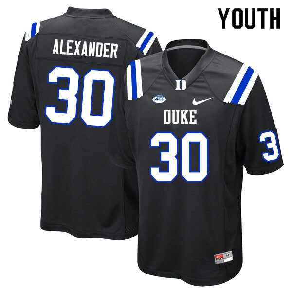 Youth #30 Jalen Alexander Duke Blue Devils College Football Jerseys Sale-Black - Click Image to Close